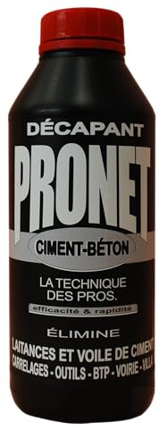 PRONET - Décapant Ciment Béton Laitance - Nettoyage fin de chantier - Elimine le voile de ciment en intérieur ou extérieur sur tous types de sols - Nettoyage des outils & matériel - Bétonnière - 1 L