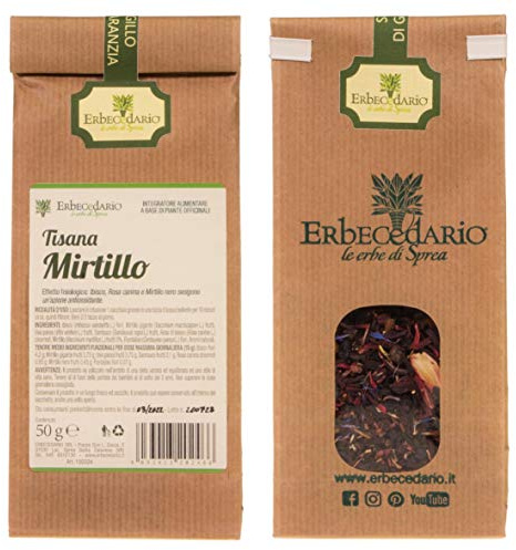 Erbecedario tisana antiossidante con mirtillo rosso e nero 50g | Infuso con vitamina C rinfrescante e dissetante dal gusto fruttato, tisana da gustare calda o fredda - Made in Italy