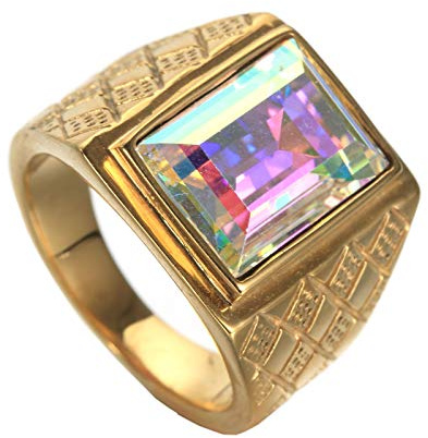 PAMTIER Herren 18K Gold Überzogen Fett Gedruckt Edelstahl Ringe mit Bunter Stein Größe 54 (17.2)