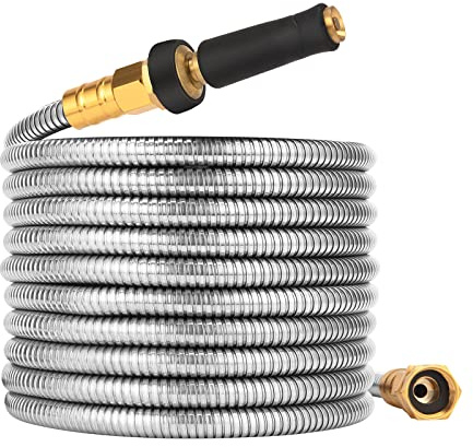 Rosy Earth Expandable Metal Garden Hose 50 FT - 304 Stainless Steel Water Hose 50 FT - Lightweight non Kinking Flexible Garden Hose, no Bite