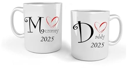 itronik 202020-Tassenset „Love Heart Mummy and Daddy“, perfekt für Neue Eltern, Mama und Papa, weiß, 325 ml