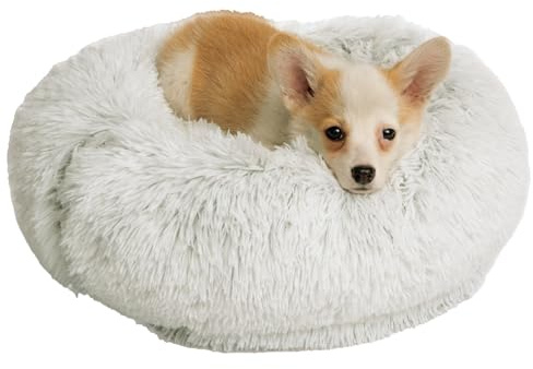 One PETS-TOP Lit pour Chat, Coussin Chien Dehoussable, Panier Petit Chien Rond Lavable, Forme Donut, Matelas Apaisant Anti Stress 50cm Gris