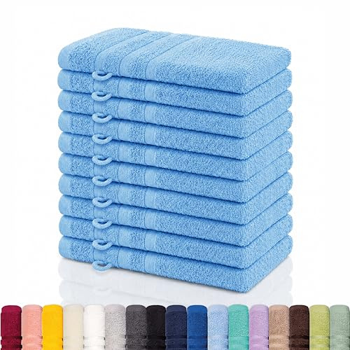 Lavea® Lot de 10 Gants de Toilette 15x21 cm en Éponge 100% Coton – Doux et Absorbants – Idéal pour Maison, Hôtel, Spa, Invités et Bébé – Serviette de Toilette/Serviette Visage – Bleu Dauphin