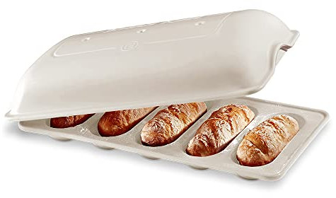 Emile Henry EH509519 Backform für 5 Mini-Baguettes, Keramik, Weiß, Leinen