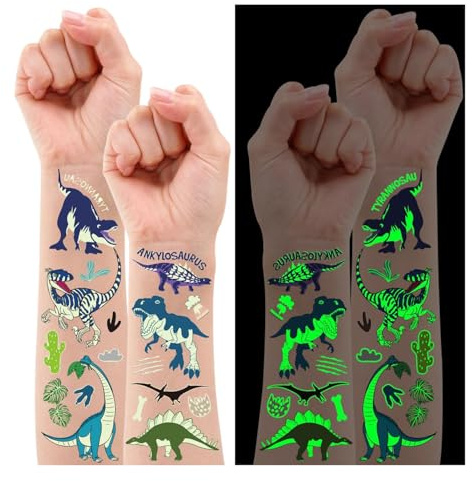 Leesgel Dino Tattoo Kinder, 160 Stück Leucht Kindertattoos Dino Aufkleber für Geschenk Junge ab 5 6 7 8 9 Jahre, Dinosaurier Spielzeug Mitgebsel Kindergeburtstag Ostergeschenke Kinder