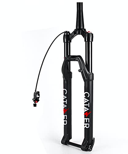 Forcella Ammortizzata per Bicicletta, Forcella MTB da 27,5/29 Pollici, 140 mm, ASSE Passante per Mountain Bike, 15 x 100 mm, con smorzamento a Rimbalzo (Black-Remote Lockout,29 cm)