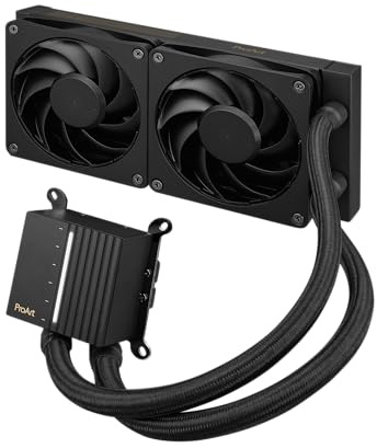 ASUS ProArt LC 240 All-in-One Flüssig-CPU-Wasserkühlung | beleuchtete Systemstatusanzeige, 2x 120-mm Alphacool Apex Stealth Metal Power-Lüfter, 3000 U/min, 39,5 dB(A), Schwarz