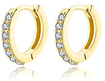 Klein Creolen Ohrringe Silber 925 Vergoldet Mit Zirkonia 8mm Kreolen Verschiedene Größen Ohrringe für Damen Hypoallergen Schlafen Klappcreolen