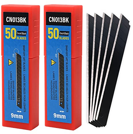 Gomake 9mm Utility Knife Replacement Blades, 60 Degree Snap Off Carbon Steel Blades for Retractable Cutting Knives, Hobby, Craft Knife, Box Cutter 100PCS-Black