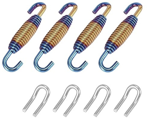 Motoforti 4 STK Motorrad Auspufffedern Edelstahl 34mm Mit Haken Universal | Farbe: Gelb/Blau, Gesamtlänge: 55mm, Kompatibel Für Motorrad Und ATV, Zughaken: U-förmig, Einfach Zu Bedienen