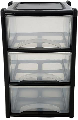 Easy Shopping® BLACK Plastic 3 Tier Drawer Tower Unit Chest Drawer School Office Home Storage