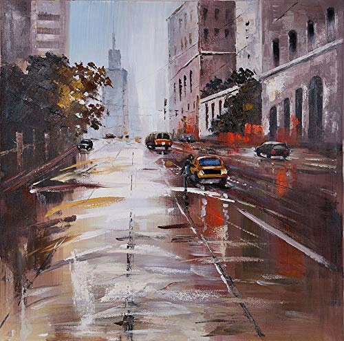 Lienzo impreso con caja americana Calle tranquila temprano en la mañana Atelier B - Cuadrado abstracto Arte impreso Edificio Escena Calle Cama Paisaje urbano contemporáneo T Floa 24_X_24_in