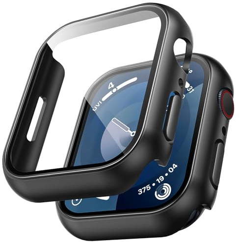 TAURI 2 Stück Schutzhülle mit Apple Watch 9/8/7 45mm Displayschutz, 360° Rundum Ultradünne PC Hard Hülle, Kratzfest Hardcase für Apple Watch Series 9/8/7 - Schwarz | [360° stoßfest] mit 9H Gehärteter Glas Displayschutz und Hoher Empfindlichkeit, Kratzfeste Schutzhülle