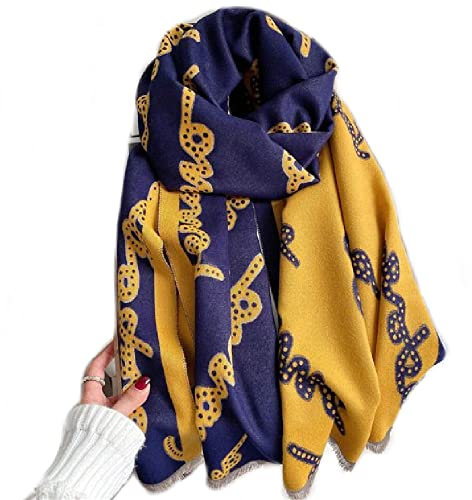 Brillabenny Winterschal für Damen aus Wolle und Kaschmir, vielseitig als Schal, Stola und Pashmina für Damen, Lila und Gelb, 190 CM x 65 CM