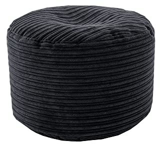 Loft 25 Runder Beanbag Fußhocker | Wohnzimmer Jumbo Cord Fußstütze für den Innenbereich | Leichter Gaming Pouf für Erwachsene | Langlebig Ergonomisches Design für Stunden der Entspannung (Schwarz)