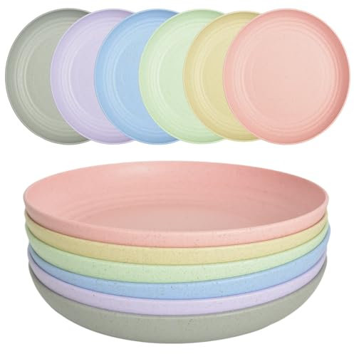 JSYMJSY Piatti Profondo, 25cm Piatti Set per Camping Picnic Party BBQ Insalata Pasta Dessert, 6 Leggera Piatti Piani in Plastica Riutilizzabili, Lavabili in Microonde & Lavastoviglie, Colorato