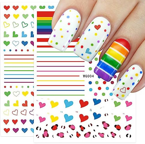 8 Blatt Nagelsticker Regenbogen Nagelaufkleber Selbstklebend Buntes Herz Nail Art Sticker Dekoration Nageldesign Zubehör