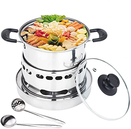 Réchaud de camping - Réchaud à alcool avec casserole - En acier inoxydable - Sans gaz et électricité - Pour le camping, les barbecues, les pique-niques - 20 cm