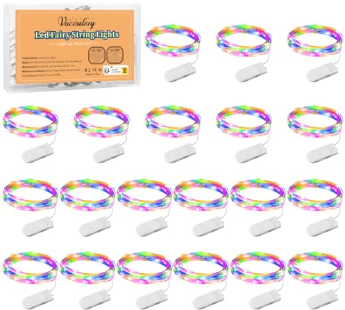 Micro LED Luci Stringa, 20 Pezzi 1M Filo di Rame con 10 LEDs, Ghirlanda Luminosa Lucine, Catena Luminosa Natale per Casa Interni e Esterni Feste Matrimonio Bottiglie Fai da te (Multicolore)