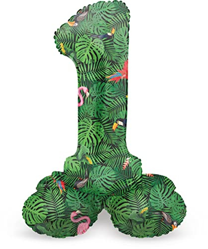 Folat 63941 Luftballon Geburtstag Stehender Ziffer Zahl 1 Jungle Vibe Grün 72 cm - Decoration Geburtstagdeko, Ballon Zahl, Kein Helium erforderlich