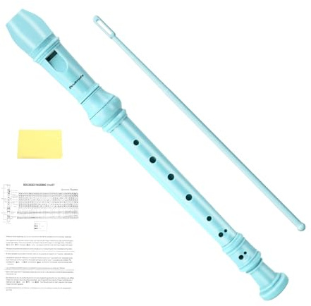 Soulmate Recorder Instrument for Kids Toddler Beginners Students German Style C Key Soprano Recorder Instrument 8 Holes 3 Piece ABS Descant Recorders with Cleaning Kit, Packing Bag (Sky Blue)