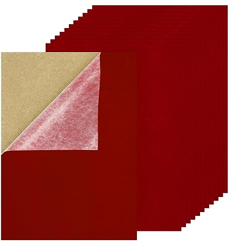Lusofie 12 Blatt Samtstoff, Filz Selbstklebend Flockfolie, Rot Filz Stoff | Samt Selbstklebend Stoff Filzbögen Filztücher für Schmuckschatulle Schubladenauskleidung Kunsthandwerk Samtstoff (Rot)