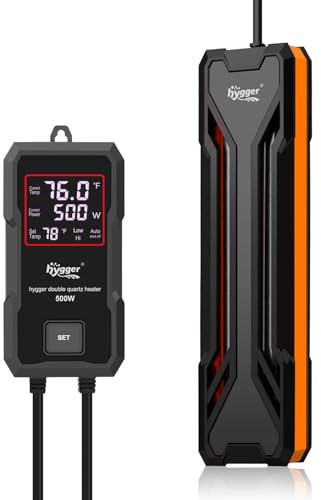 Hygger - Calefacción sumergible para acuario (500 W, calefacción para acuario, temperatura regulable, con controlador de pantalla de 250 – 343 L)