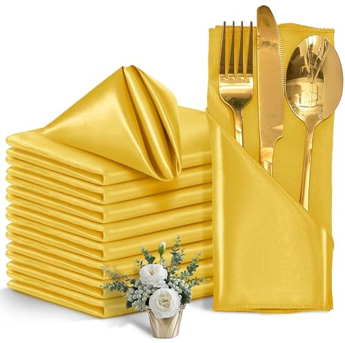 Eychei Satin-Servietten, Gold, 43,2 x 43,2 cm, 50 Stück | Quadratische Tischservietten, seidig weich, glatt, waschbar, für Restaurant, Hochzeit, Abendessen, Party