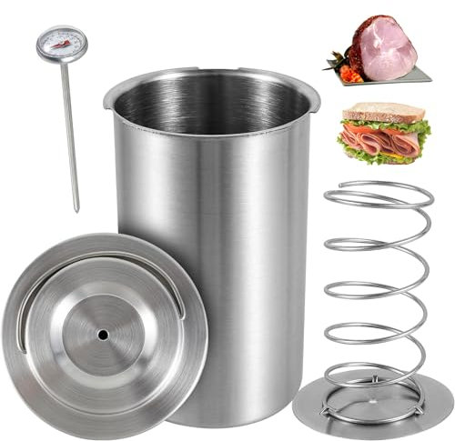 Eummy Meat Press Cooker with Thermometer 304 Stainless Steel Ham Press Maker Multifunctional Round Homemade Deli Meat Cooker Machine for Pork Beef Fish Lamb Poultry Seafood