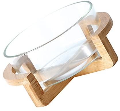 DIXII Ensaladera de vidrio con soporte de madera, cuencos para cereales, cuencos para mezclar 1500 ml, plato para servir aperitivos, cuencos para microondas, para aperitivos, ensaladas, dulces