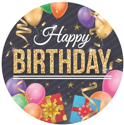 Dekora, Disque d'Azyme Comestible Happy Birthday, Décoration pour Gâteaux d'Anniversaire, Rond 20 CM