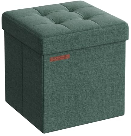 SONGMICS 38 cm Sitzbank mit Stauraum, klappbare Sitztruhe, Aufbewahrungsbox, Fußbank, vintagegrün LSF027C01