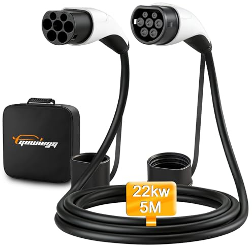 GUWIEYG Câble de Recharge Type 2 22KW 32A 5M, Câble Type2 Recharge Voiture Electrique pour EV/PHEV avec Sac de Transport
