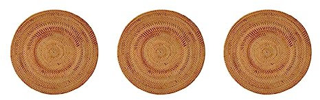 CENMEN Tovagliette in rattan, 3 tovagliette rotonde antiscivolo, resistenti al , tovagliette in vimini per piatti caldi, sottopiatti per piatti caldi