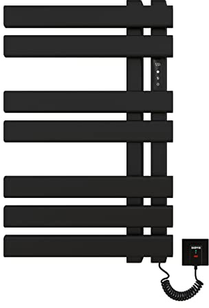 TINS Scaldasalviette Elettrico Bagno, Termoarredo Elettrico Bagno Nero 450 mm×720 mm, Scaldasalviette Elettrico, Termoarredo Elettrico, Scaldino Asciugamani, 235 W, Risparmio Energetico-Black Right