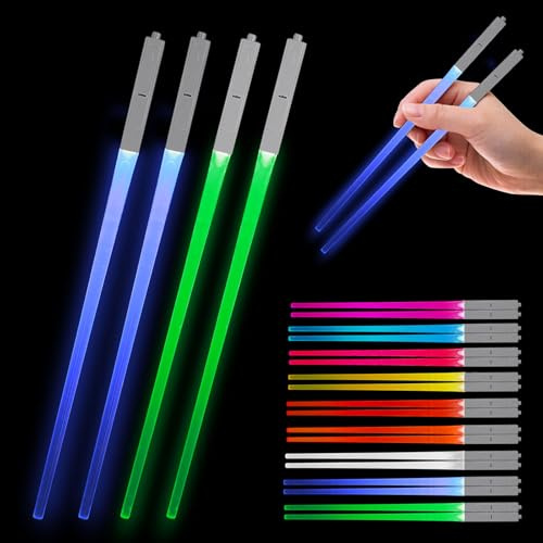 Leuchtende Essstäbchen, 2 Paar Lichtschwert Chopsticks, 9 Farbmodi Licht LED Essstäbchen, BPA Frei und Spülmaschinenfest Lightsaber Chopsticks für Küchen Dinnerparty Sushi Besteck