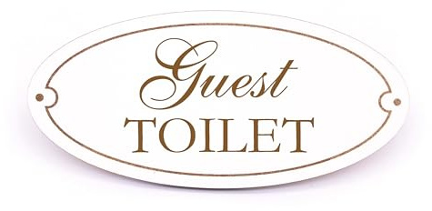 Dekolando Gäste Besucher Schild GUEST TOILET Türschild graviert oval selbstklebend weiß Holzschild Gästetoilette Vintage Dekoschild 15 x 7 cm (Guest Toilet)