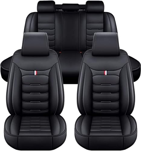 Valcla Autositzbezüge für Alfa Romeo Giulia Quadrifoglio, 5 Sitzer PU Leder Wasserdicht Bequem Rutschfester vorne hinten Autositzbezüge, Auto Innenraum Zubehör,B Black