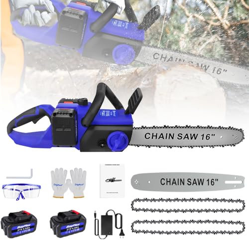 Elektrische Kettensäge 800W mit 4.0 Ah Akkus 16 Zoll Tragbarer Elektro Kettensäge mit Automatischer Öler Akku Motorsäge 40 cm Schnittlänge für Garten Astschere Baum Holz Schneiden
