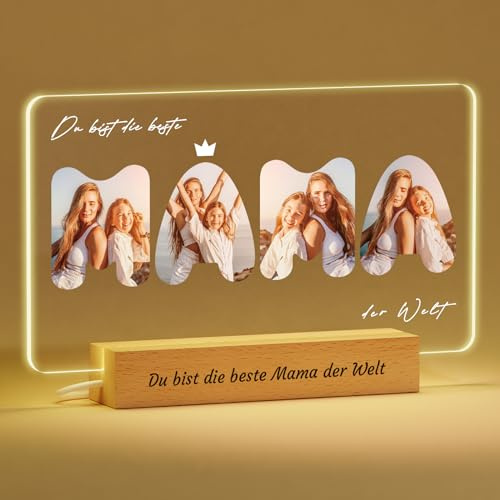 Voryusmer Personalisierte Muttertagsgeschenke - Personalisierter Fotorahmen mit Mama Foto - Optionales LED Licht - Fotogeschenk für Mama zum Muttertag, Geburtstag und Weihnachten