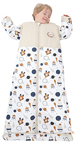 Chilsuessy Winter 3.5 Tog Kinder Schlafsack mit abnehmbaren Ärmeln Super Warm Babyschlafsack für Jungen und Mädchen von 1 bis 10 Jahre alt, 2.5 Tog/Raumschiff, L (100-130 cm)