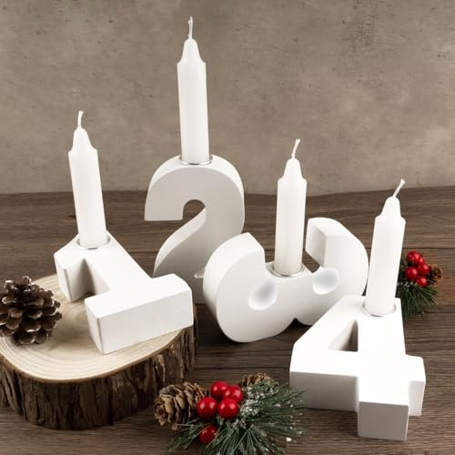 BOFUNX 4pcs Candelabro de Adviento de Números 1-4 Portavela Soporte para Velas de Madera para Centro de Mesa Corona de Adviento Decoraciones del Calendario de Adviento Decoración de Navidad