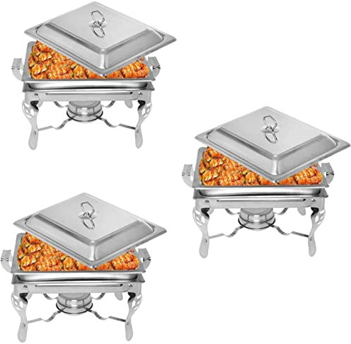 4.5L Chafing Dishes Set Buffet, 1/2/3/4/5/6 Packs Stainless Steel Food Warmers Server with Food Pan, Water Pan, Lid and Fuel Holder, for Parties, Weddings and Events,6 Pack,3Pack