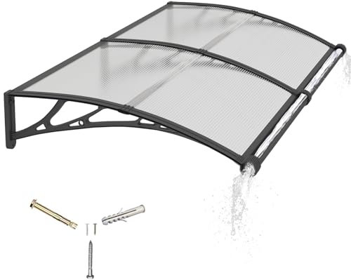 Auvent de Porte d'entrée 80x150cm Toit Marquise en Polycarbonate Porte Résistante Toit Abri Protection Contre La Pluie et UV Protection Contre la Pluie et la Neige