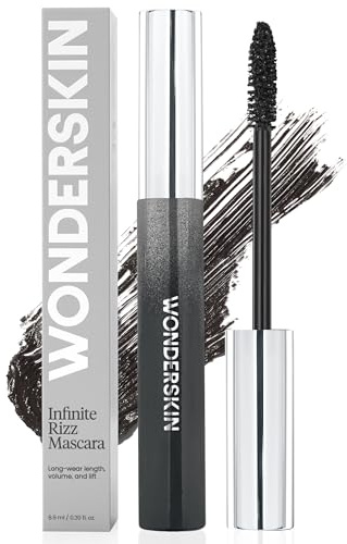 Wonderskin Infinite Rizz Máscara - Máscara negra para volumen y longitud, duración prolongada, a prueba de manchas y resistente al agua. (Black)