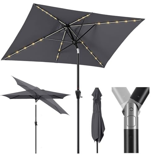 Sekey Parasole in Alluminio Solare con LED 210x140 cm per Balcone & Giardino - UV50+ Rettangolare, Pannello Solare 50W & Sistema a Manovella (GRS Riciclato)