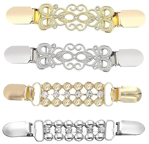 Xiciki 4 Pièces Cinch Clip-Broche Femme Vetement, Clips de Pull Vintage, Cardigan Collier Clips, Rétro Châle Pull Clips Vintage Cardigan Collier Clips pour Châle Tricot Robe Vêtement