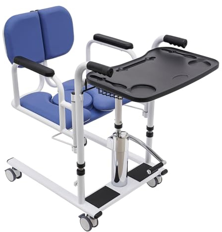 VonVVer Toilettenstuhl mit Rollen - Hydraulischer Patientenlift Transportrollstuhl Höhenverstellbar Duschstuhl mit Bremsen 150 kg Belastbar Nachtstuhl Transferhilfe für Senioren Behinderte (Blau)