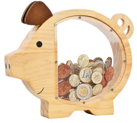 Dokeno Tirelire en Bois pour Enfant Personnalisée - Cochon Décoratif avec Grande Capacité pour Fille Garçon - Objectif d'Économie et Décoration de Maison