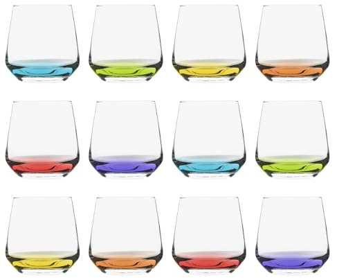 LAV 345ml Lal Glass Tumblers - Coloured Base - 12x Dishwasher Safe Kitchen Water Cocktail Juice Gin Wine Whisky Drinking Glassware Glasses Set